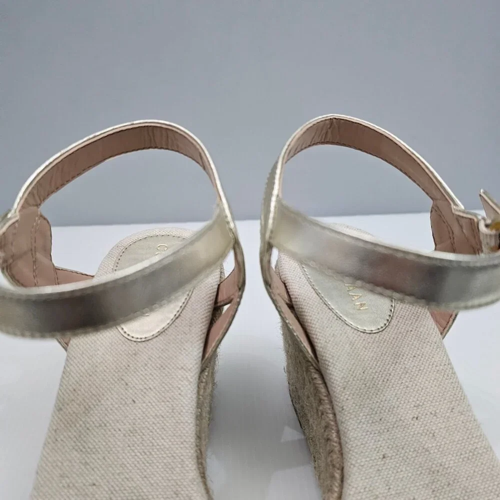 Cole Haan Cloudfeel Espadrille Wedge II Womens 9.5 Linen Soft Gold Summer NEW